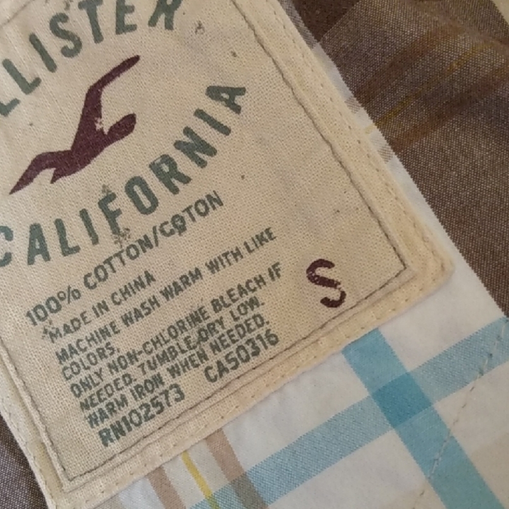 Hollister Plaid Western Snap Button Long Sleeve Shirt Men's Brown Blue White - Picture 10 of 15